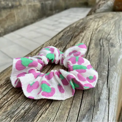Chouchou Léopard Rose et vert